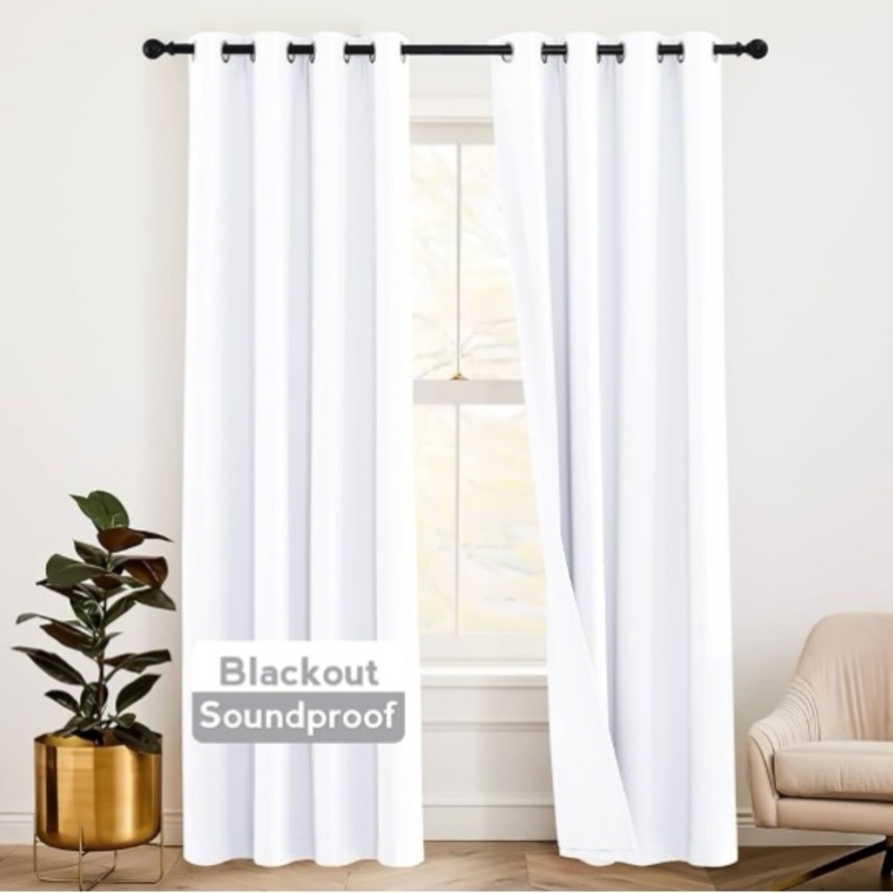 RYB HOME 3-in-1 Noise - Blackout - Thermal Insulation Curtains, White, W52 x L84
